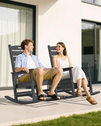 SERWALL Outdoor Rocking Chair Set of 2, Oversized Rocking Chair with Footboard for Adults, HDPE All Weather Resistant Rocking Chairs for Patio, 350lbs Weight Capacity, Gray - Image 9