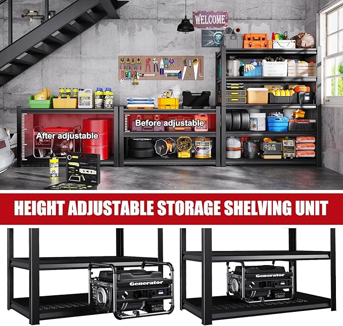 Set 2 Garage Shelving-3000 lbs 5 Tier Storage Shelves,Adjustable Heavy Duty Metal Shelving Unit and Storage Large Wire Rack,Utility Steel Shelf for Warehouse Industrial Pantry Basement -78"x46"x20" - Image 7