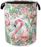 Watercolor Flamingo Laundry Hamper, Tropical Flower Leaves Clothes Hamper by Unknown