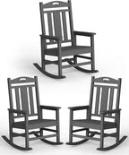 Ciokea Oversized Outdoor Rocking Chairs Set of 3, 380lbs Heavy-Duty Large Patio Rocker, High Back Cozy Porch Chairs, Weather Resistant Patio Rocking Chairs for Outside, Fire Pit, Deck, Dark Grey by CIOKEA