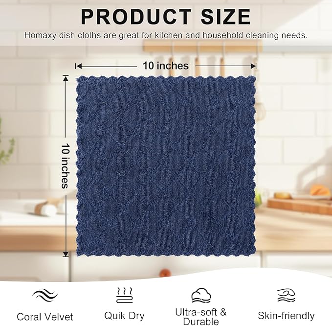 Homaxy 24 Pack Kitchen Dish Cloths, Super Soft and Absorbent Coral Velvet Dish - Image 5