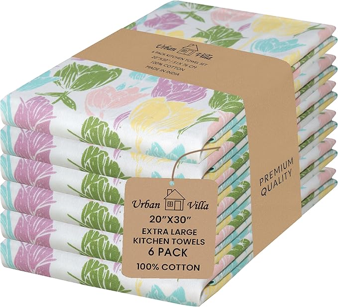 Urban Villa Collection Kitchen Towels Tulip Flowers Multi Color Premium Quality by CottonTrends