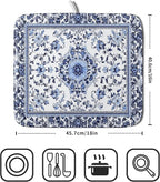 Boho Floral Dish Drying Mat 16x18 Inch Blue Leaves Kitchen Drying Pad - Image 2