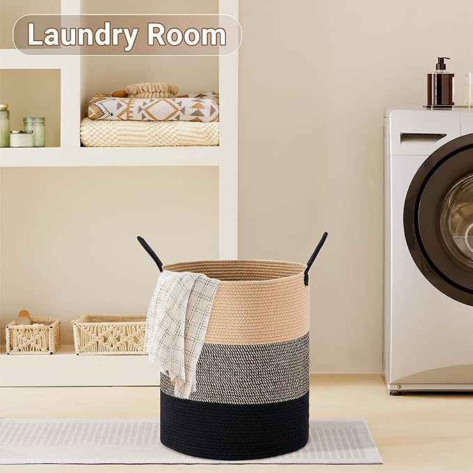 Tall Laundry Basket with Handles, 100L Portable Dirty Clothes Hamper, Boho - Image 6