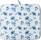 Blue Floral Dish Drying Mat 16x18 inch Flower Leaves Dish Rack Pad Microfiber by Giwawa