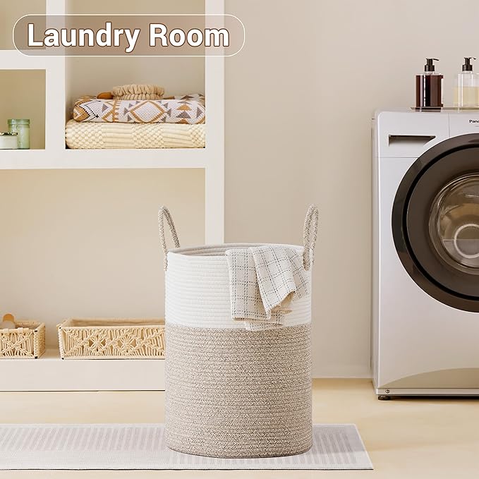 Tall Laundry Basket with Handles, 58L Portable Dirty Clothes Hamper, Boho - Image 6