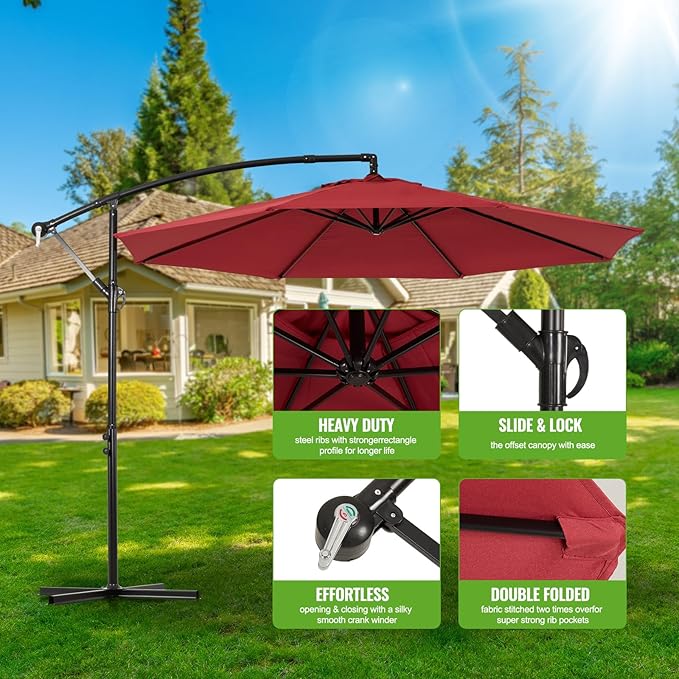 Backyard Expressions 10FT Cantilever Patio Umbrella – Outdoor Offset Hanging Umbrella with Smooth Crank, Tilt Adjustment & UV Protection – Heavy-Duty Steel Frame (Base Not Included) - Image 3