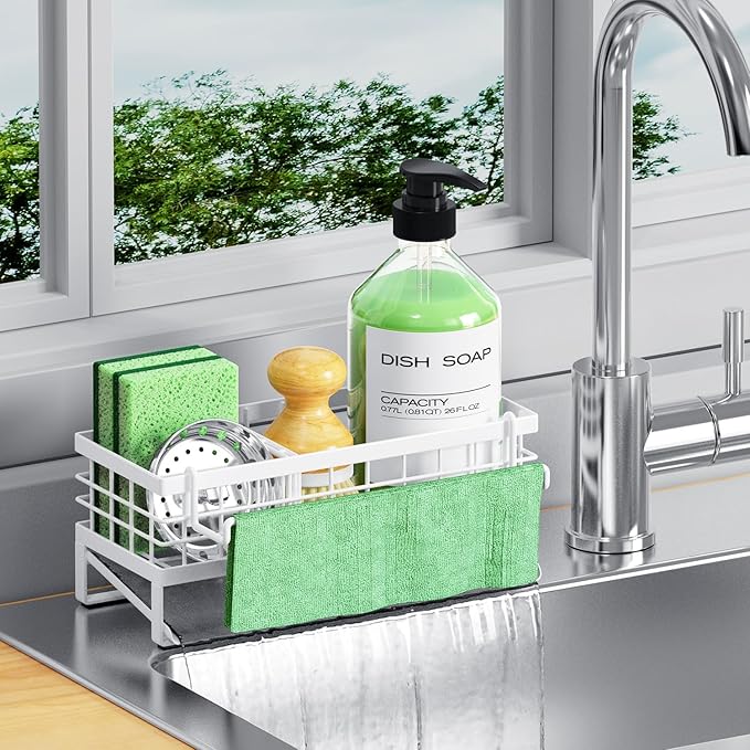 Self-Draining Kitchen Sink Caddy, Rustproof Non-Slip Sponge Holder by DYFVRENKITCHENLIFE