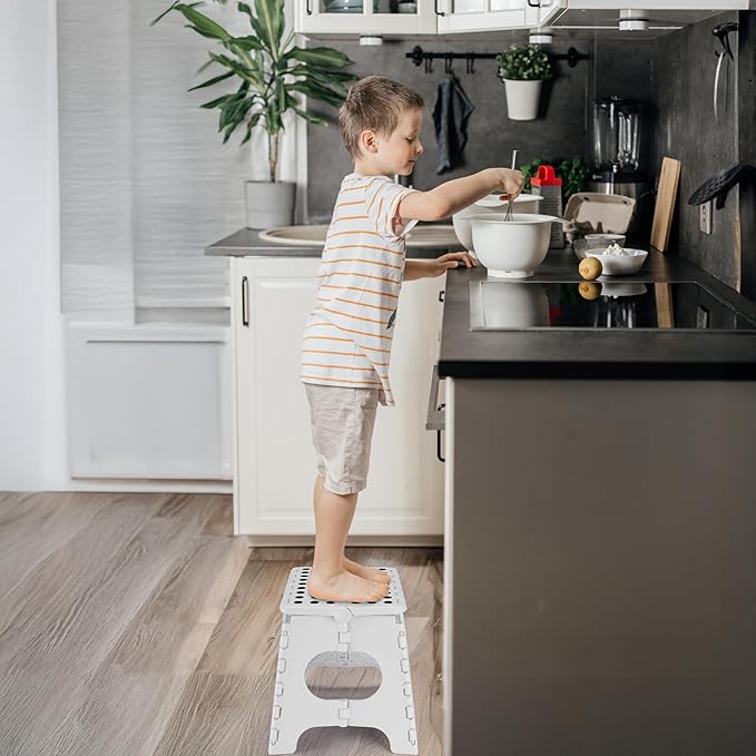 Delxo Folding Step Stool,11 Inch Non-Slip Foldable Step Stools for Kids and Adults,Portable Foldable Step Stool Lightweight Small Folding Stool with Handle for Kitchen Bathroom in White,1 Pack - Image 3