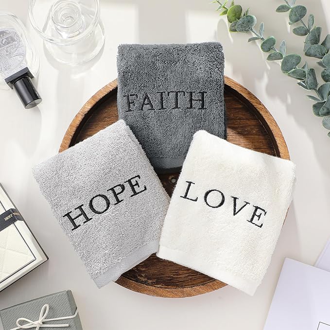 3 Pcs Faith Hope Love Farmhouse Decorative Hand Towels - Image 6