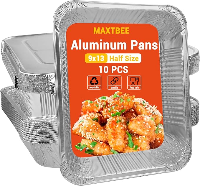Aluminum Pans Foil Pans with Lids, 10 Pack 9x13 Disposable Trays Half Size by Unknown