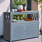 Flamaker Acacia Wood Cabinet with 2 Magnetic Doors - Weatherproof Outdoor Storage, Buffet, TV Stand, Bar, Potting Table (Grey) - Image 6