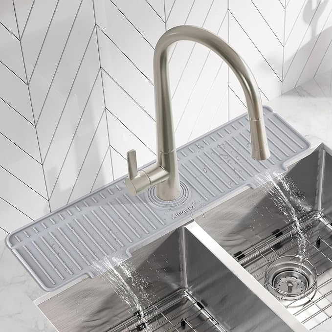 20 inch Kitchen Sink Splash Guard, 10° Large Slope & Adaptable Hole Faucet Mat - Image 8