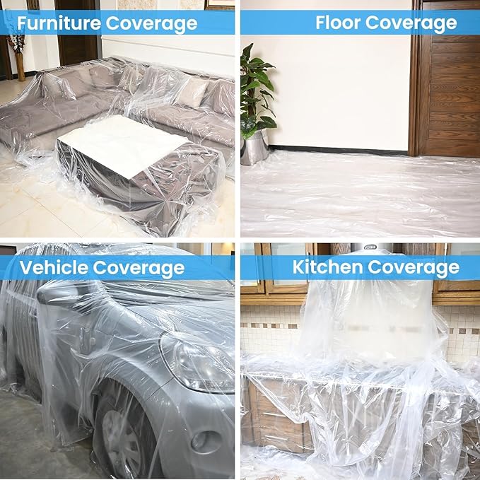 Dirt Defence Plastic Drop Cloth, 9x12 Ft 10 Pack Plastic Sheeting - Image 2