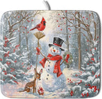 Winter Snowman Dish Drying Mat for Kitchen Counter Red Bird Berry Dishes by Giwawa