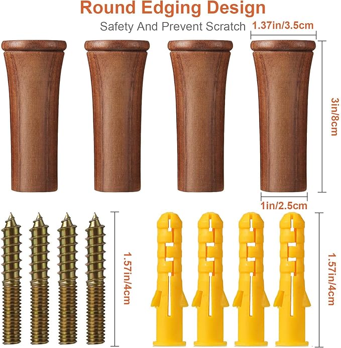 Jetec 4 Pack Wood Wall Hooks, Solid Walnut 3 Inch Wall Mounted Wooden Coat - Image 2