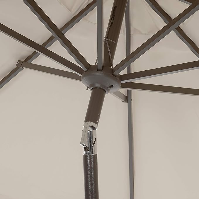SAFAVIEH 9ft Outdoor Patio Umbrella, Round, Valance, Beige & White Trim, Auto Crank Tilt, UV Resistant for Deck, Backyard, Poolside (PAT8006C) - Image 4