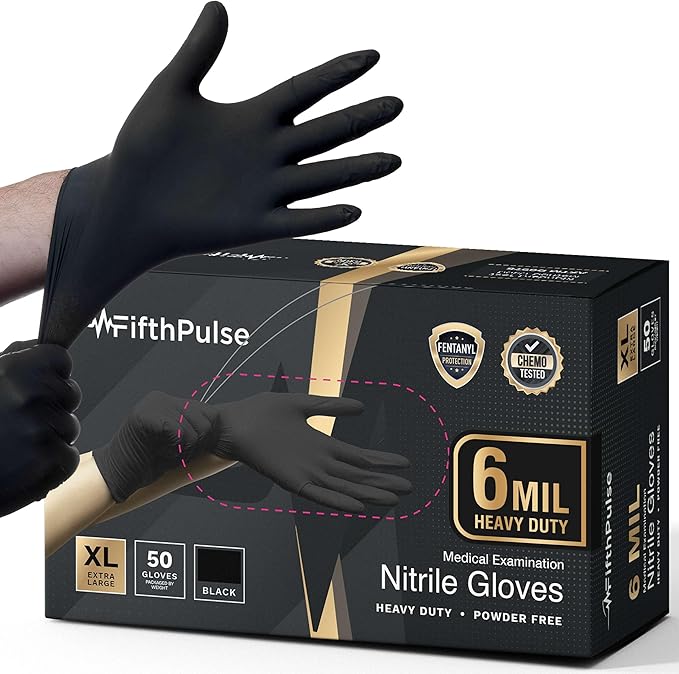 FifthPulse 6 Mil Black Nitrile Gloves, Heavy Duty Mechanic and Food Grade Glove by FifthPulse