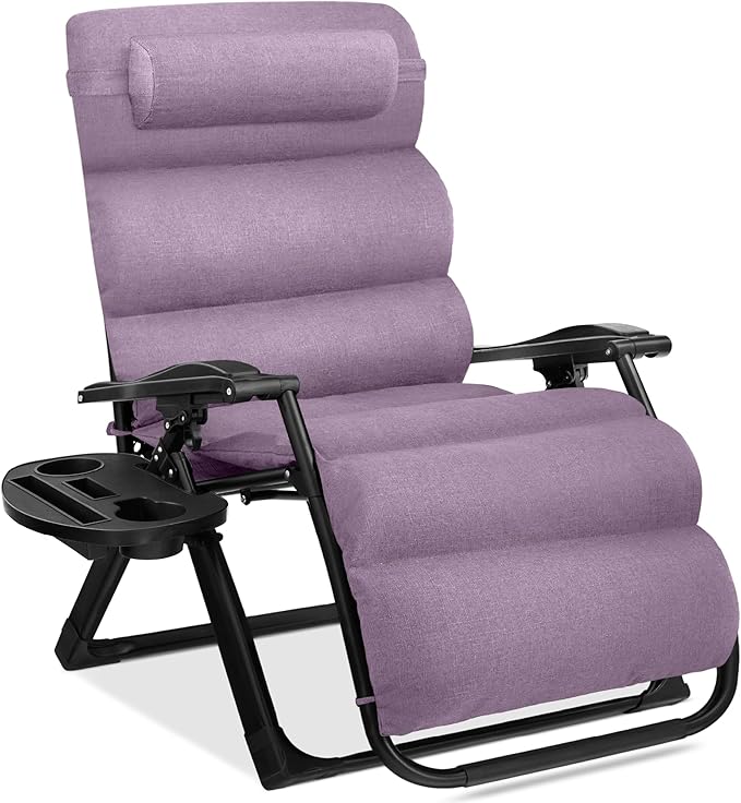 Best Choice Products Oversized Zero Gravity Chair, Folding Outdoor Patio Recliner, XL Anti Gravity Lounger w/Removable Cushion, Cup Holder, Side Tray, 350lb Capacity - Lavender by BestChoiceProducts