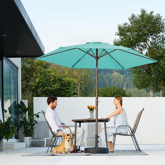 JEAREY 7.5FT Patio Umbrella Market Table Umbrella with 6 Sturdy Ribs, Push Button Tilt/Crank Outdoor Umbrella for Garden, Deck, Backyard, Pool and Beach,Teal Blue - Image 6