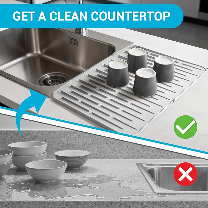 Silicone Dish Drying Mat for Kitchen Counter, Foldable & Heat Resistant Drying - Image 6