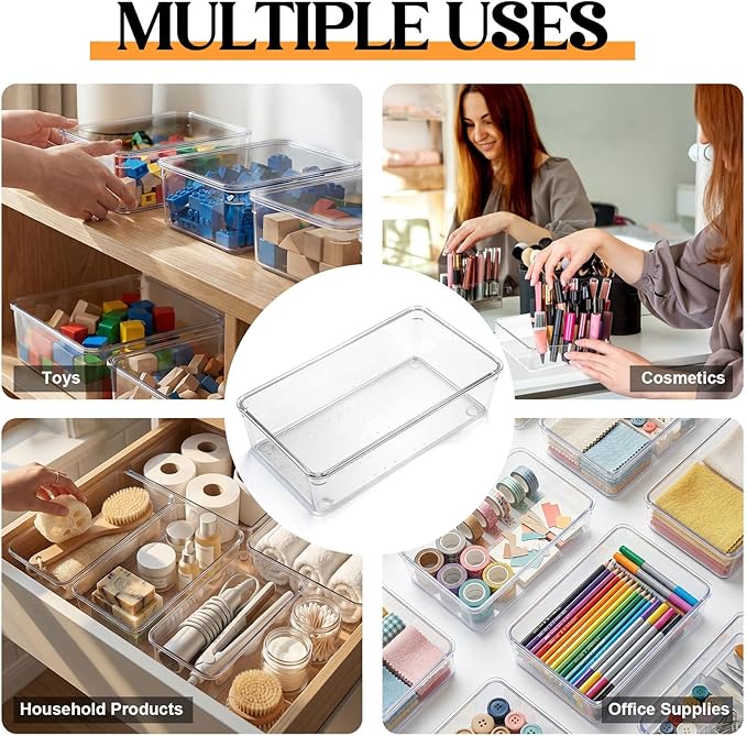 Maitys 12 Pcs Clear Drawer Organizer 9 x 6 x 2 Inches Plastic Rectangle Trays - Image 6