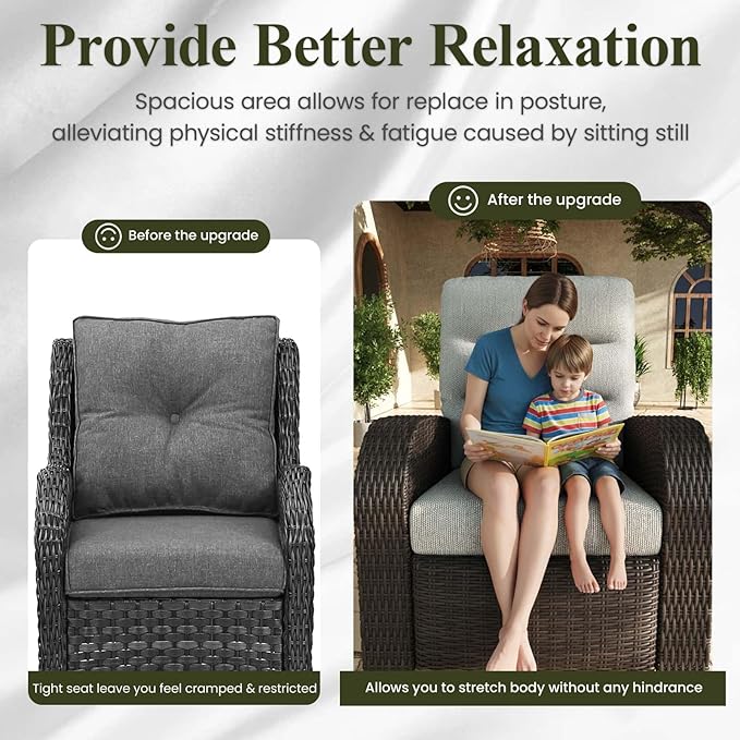 LayinSun Oversized Wicker Outdoor Swivel Glider Recliner with Adjustable Backrest & Footrest, Patio Reclining Lounge Chair - Set of 2 - Image 6