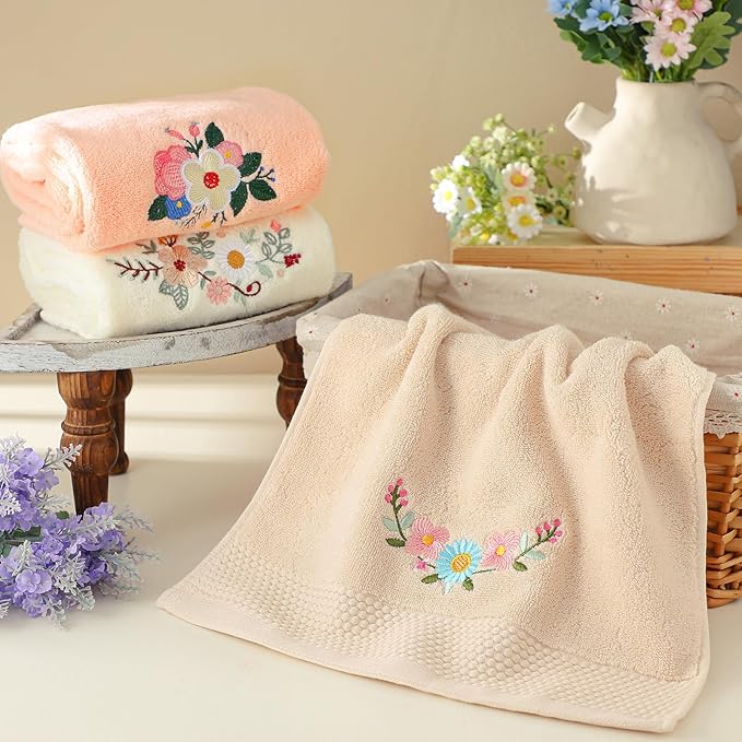 3 Pcs Boho Flowers Hand Towels Embroidered Modern Flowers Bathroom Decor 14x29 - Image 4