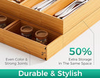 Bamboo Kitchen Drawer Organizer Boxes – 15" x 6" Stackable Wood Silverware - Image 2