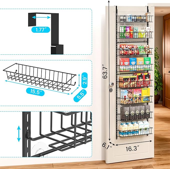 8-Tier Pantry Door Oragnizer, Over The Door Pantry Organizer Rack and Storage - Image 3