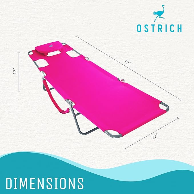 Ostrich Beach Lounge Chair, Folding & Reclining Outdoor Chaise Lounger, Pink - Portable Adjustable Recliner Chair for Lawn, Pool, Patio, Garden, and Yard - Image 3