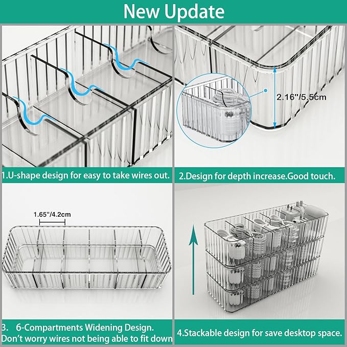 Cable Storage Boxes Organizers 2 Pack, Cord Charger Storage Organizer Box Case - Image 6