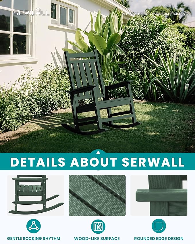 SERWALL HDPE Outdoor Rocking Chair Set of 6, Patio Rocking Chairs for Adults, All Weather Outdoor Rockers for Lawn, Green - Image 5