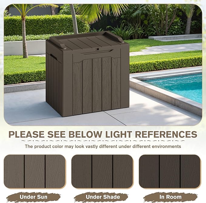 JUMMICO 31 Gallon Resin Deck Box Waterproof Indoor Outdoor Storage Boxes for Patio Furniture Cushions and Garden Tools (Brown, 31gallon-2 Packs) - Image 3