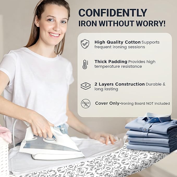 Ironing Board Cover and Pad 15"x54" Extra Thick Natural Cotton, Scorch and - Image 8