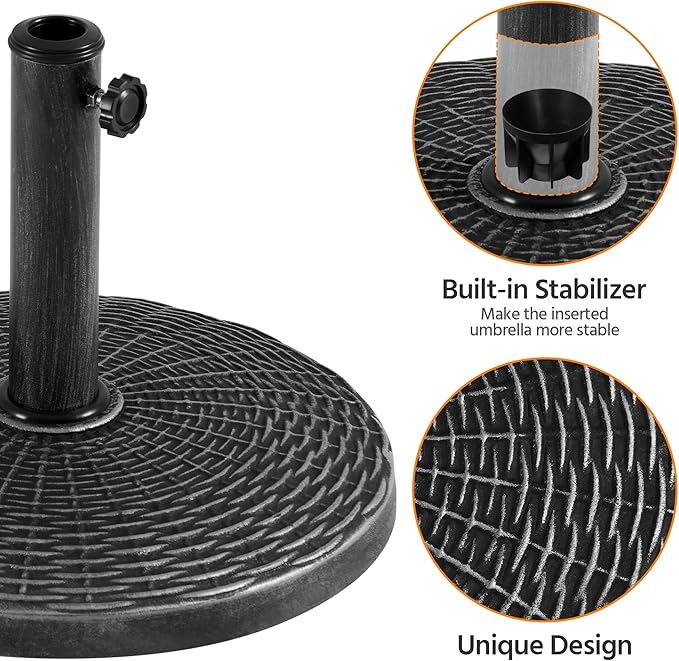 Yaheetech 22 lbs Outdoor Umbrella Base, 18" Round Resin Patio Umbrella Stand, Heavy Duty Market Umbrella Base Stand for Garden & Backyard, Rustic Silver - Image 7