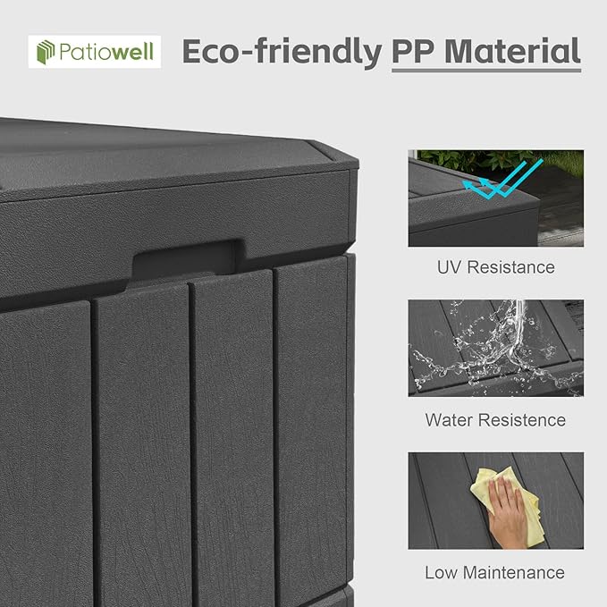 Patiowell 82 Gallon Resin Deck Box, Waterproof Large Wood Look Storage Box for Patio Furniture, Pool Accessories, Garden Tools and Sports Equipment, Lockable, Black - Image 3