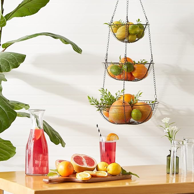 RSVP International Hanging Storage Collection 3-Tier Baskets, Bronze Woven Wire - Image 3