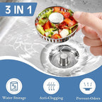 Kitchen Sink Drain Strainer 2 Pack, 304 Stainless Steel Pop Up Sink Stopper - Image 2