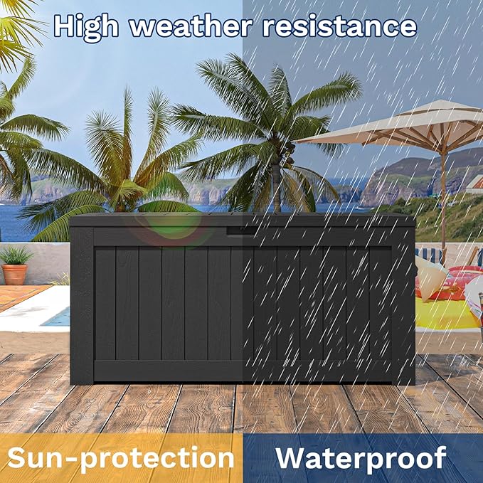 Patiowell 120 Gallon Large Deck Box, Outdoor Lockable Storage Box for Gardening Tools, Waterproof Deck Box for Patio Furniture, Black - Image 4