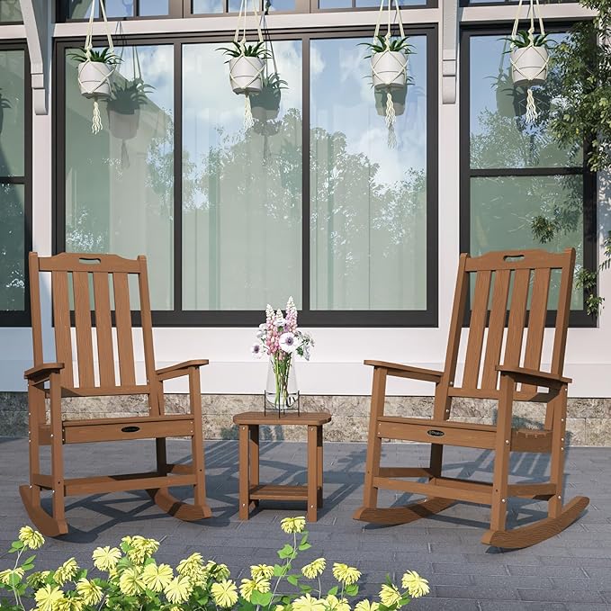 Oversized Rocking Chair Set of 8, Outdoor Rocking Chair for Adults, All Weather Resistant Porch Rocker for Lawn Garden, Wood - Image 2