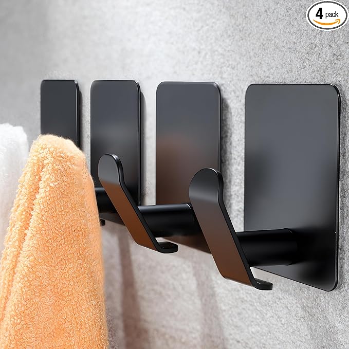 YIGII Adhesive Towel Hooks, 4 Pack Stainless Steel Bathroom Hooks Heavy Duty by YIGII