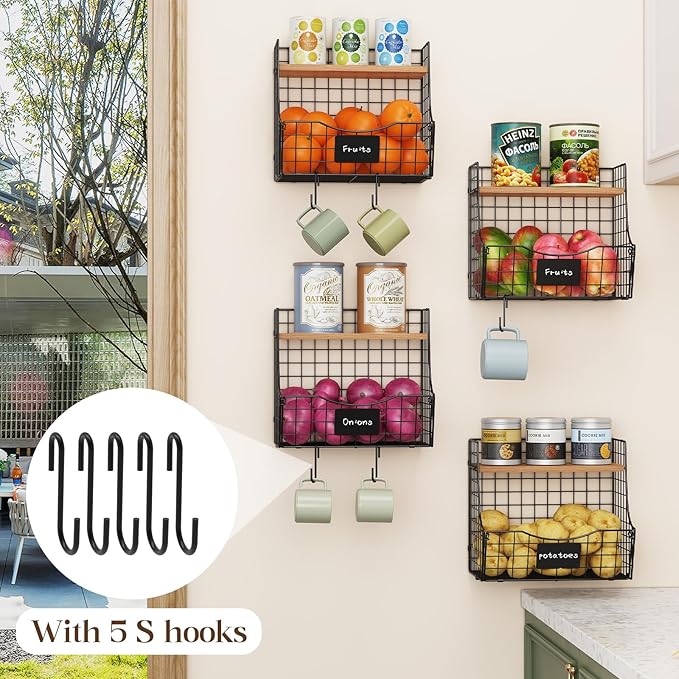 Fruit Basket for Kitchen with Lid, Counter&Wall Mounted Hanging Fruit Basket - Image 3
