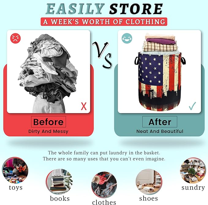 American Flag Laundry Hamper Colorful Retro Flag Laundry Basket - Image 3