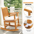 VINGLI Outdoor Rocking Chair, Weatherproof Rocker with Cushion, Wooden Rocking Bench Support 550 LBS for Patio, Yard, Garden, Outdoor or Indoors, Teak - Image 4