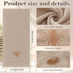 2 Pcs Bee Hand Towels Brown Bathroom Decor 14x29 Inch Embroidered 100% Cotton - Image 2
