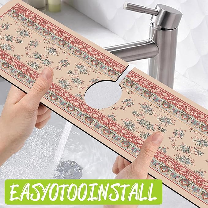 Sink Splash Guard Faucet Mat Retro Boho Flowers Absorbent Fast Drying Mat Sink - Image 4