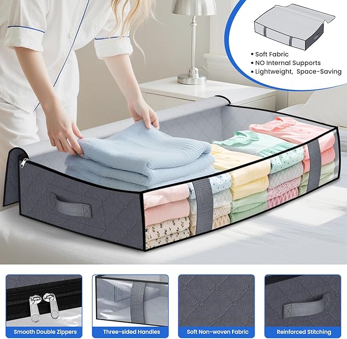 Under Bed Storage Containers, 8 Pack Blanket Storage Bags, Collapsible Storage - Image 3