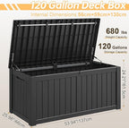 Outdoor Storage Box, Resin Deck Boxes Indoor and outdoor, Waterproof Storage Box Lockable Lid (Black, 120 Gallon) - Image 2
