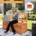 Outvita Outdoor Wood Storage Bench, Wooden Large Deck Box with Seating & Armrest, Waterproof Patio Organizer Loveseat for Garden Porch Deck Backyard Poolside, Natural - Image 4